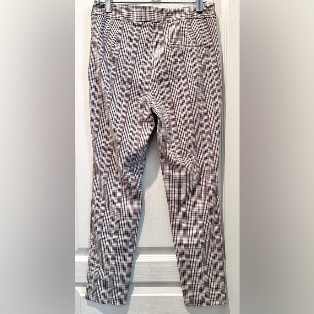 Zara Flat Waist Plaid Tapered Trousers in Navy Tan & Gold - Picture 6 of 6